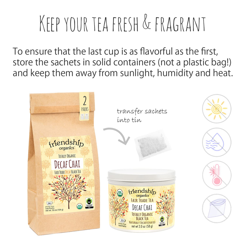 Decaf Chai Tea Bags, Organic and Fair Trade 20 Count