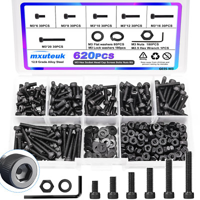 Mxuteuk 620PCS M3 Screw Kit,M3 Screws Suitable for 3D Printer,12.9 Grade Alloy S