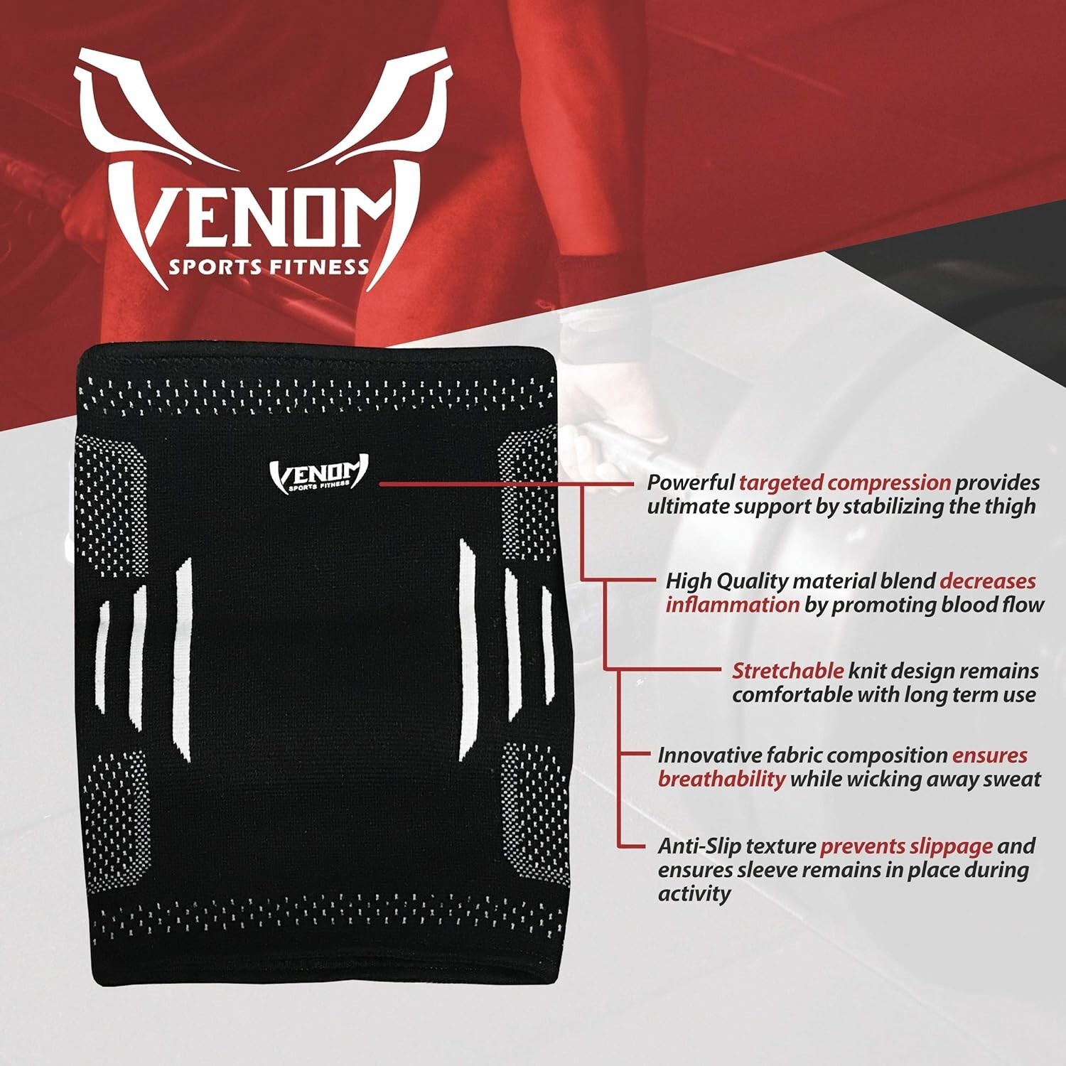 Venom Sports Fitness Thigh Compression Sleeves for Men and Women (Pair)