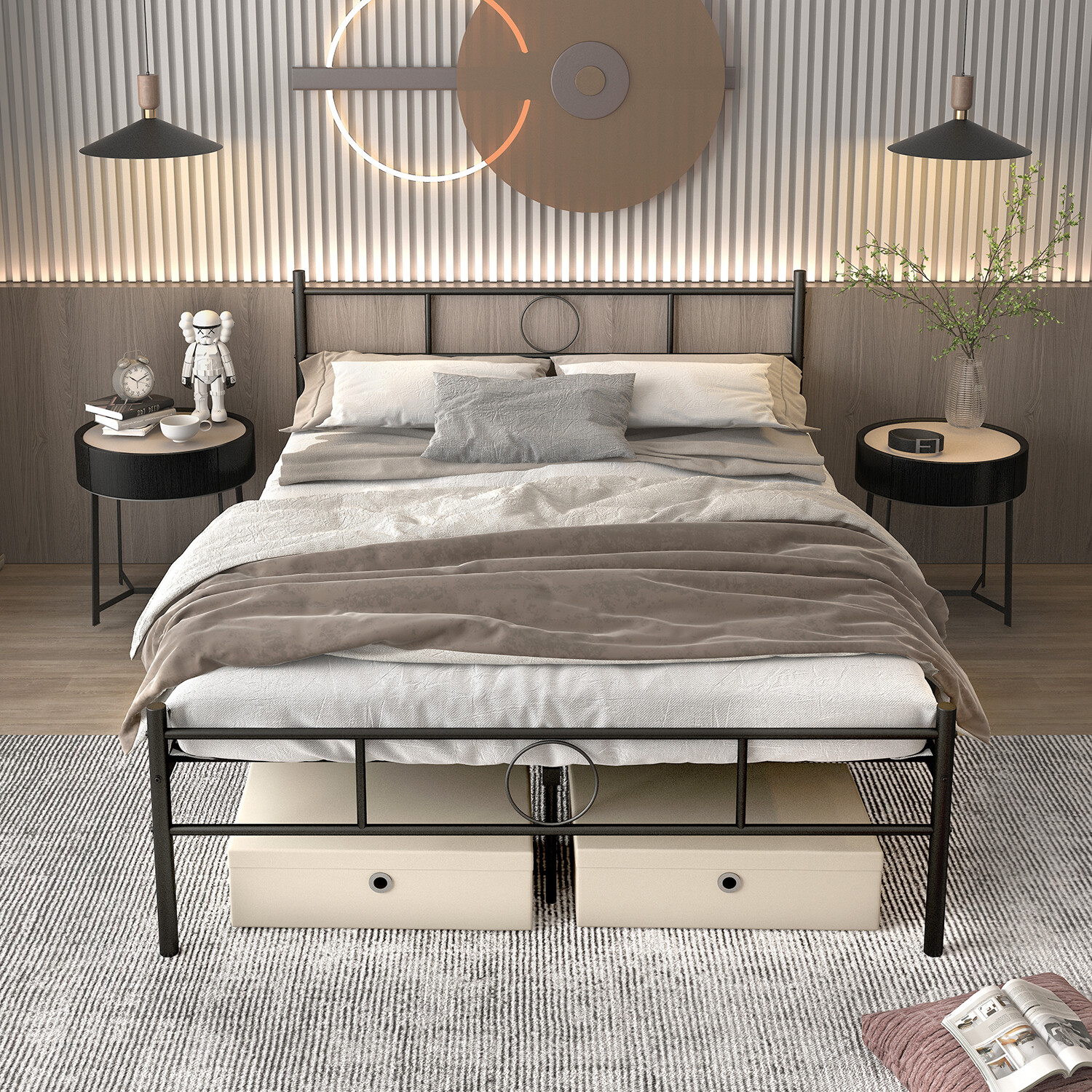 Metal Bed Frame W/ Headboard And Footboard For Bedroom