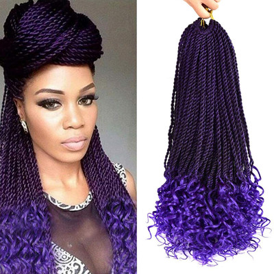 18 Inch Senegalese Twist Crochet Hair with Curly Ends Purple Prelooped Goddess B