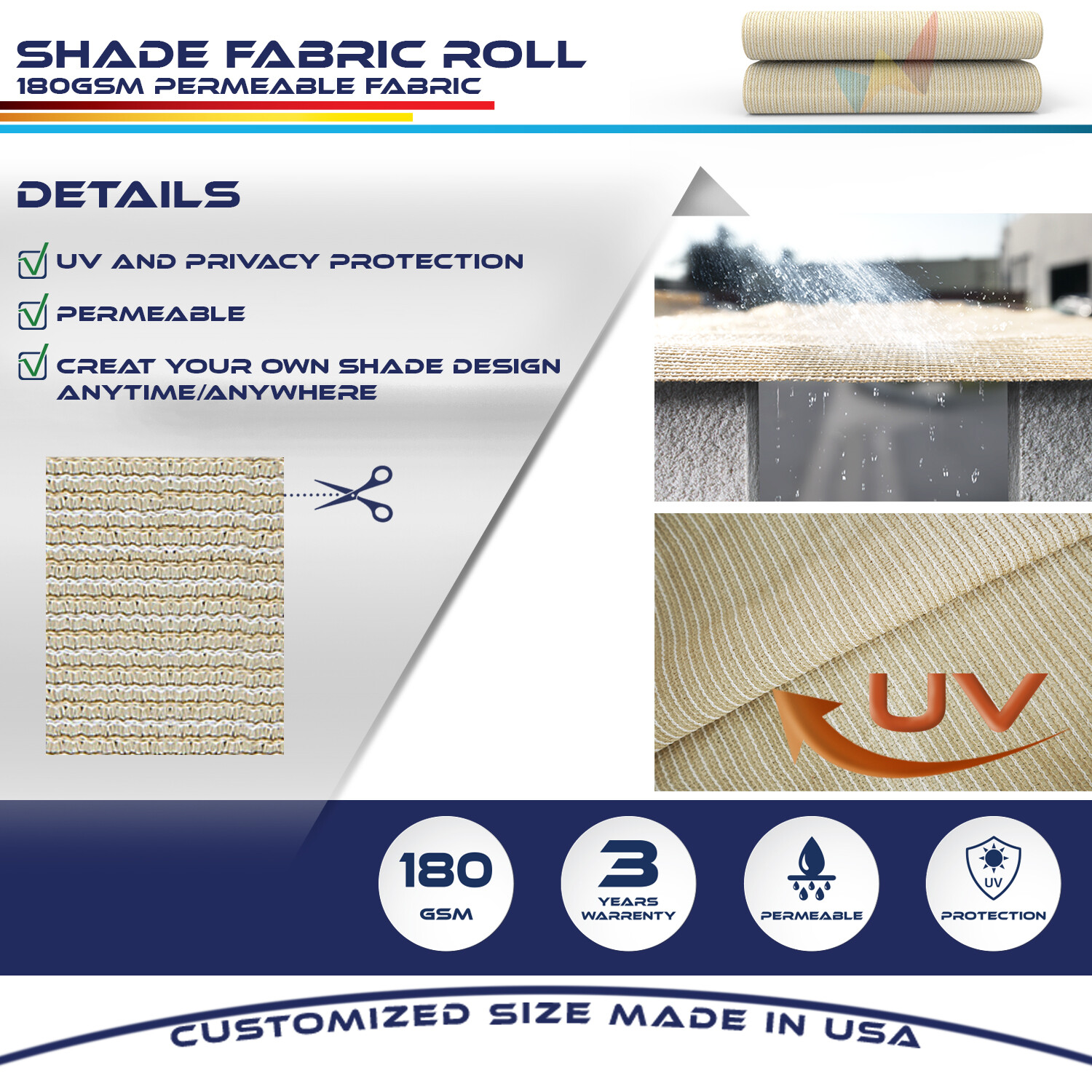 8 FT Fabric Roll Privacy Fence Screen Beige UV Block Yard Patio Sun Shade Cloth