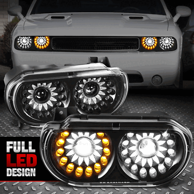 [LED DRL +Указатель поворота] Для проекторных фар Dodge Challenger 08-14 Черный
