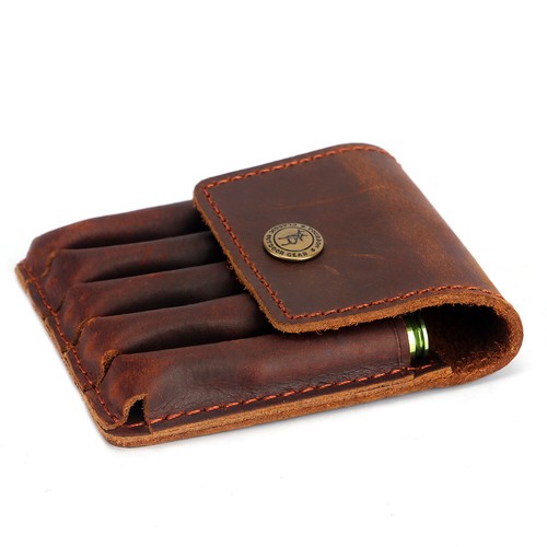 TOURBON Leather Shooting Rifle Ammo Belt Pouch Hunting Cartridge Wallet 5 Rounds