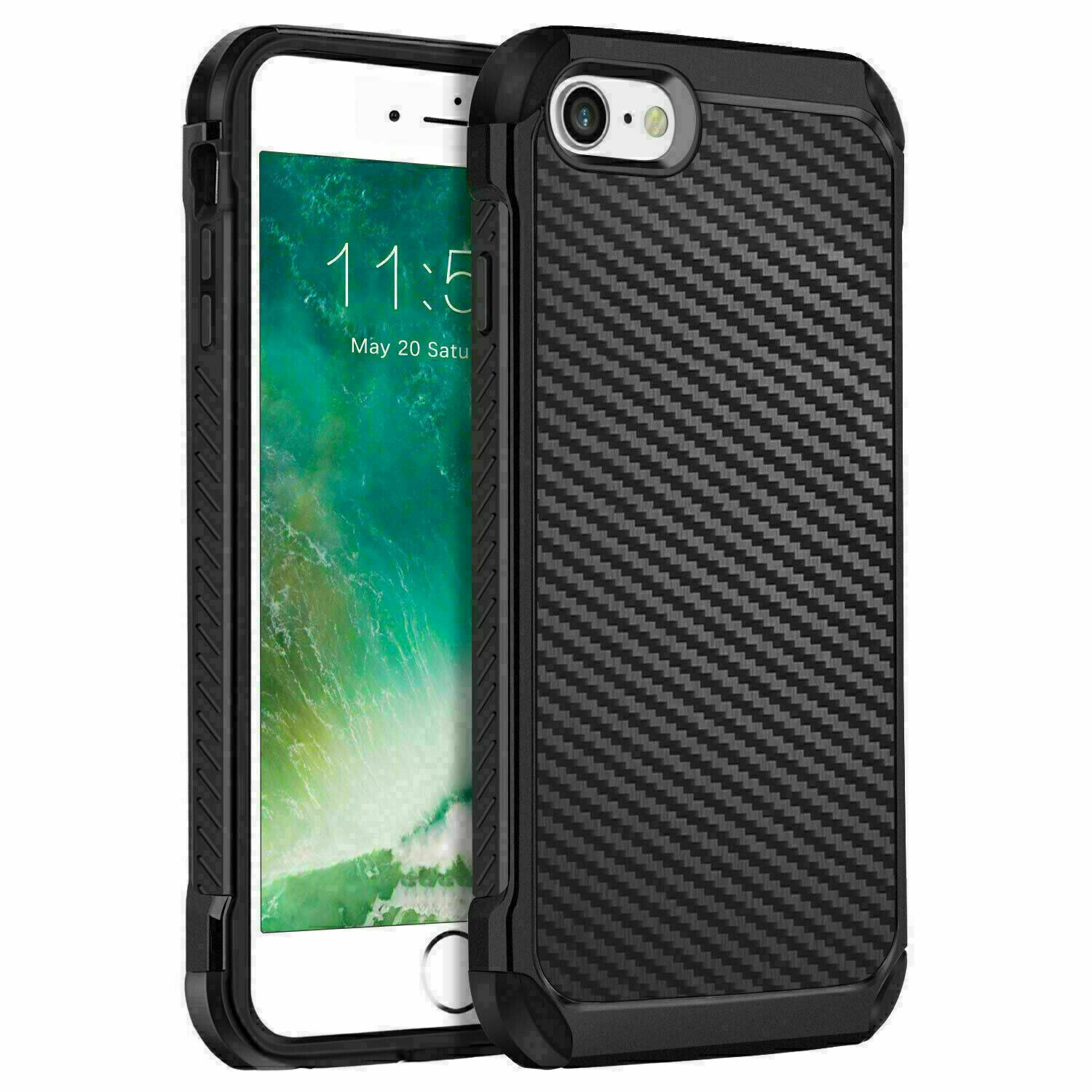 For iPhone 15 14 13 12 11/Pro/Max/XR/X/8/7 Carbon Fiber Hard Case+Tempered Glass
