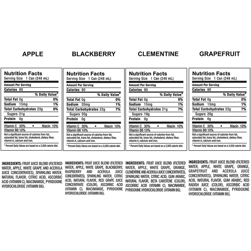 Sparkling Juice, 4 Flavor, Variety Pack, 8.4 Fl Oz Can (Pack of 24) Blackberry,