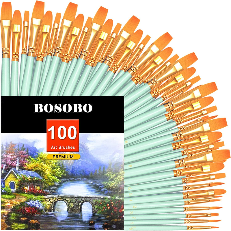 Paint Brushes Set, 10 Pack 100 Pcs round Pointed Tip Paintbrushes Nylon Hair Art