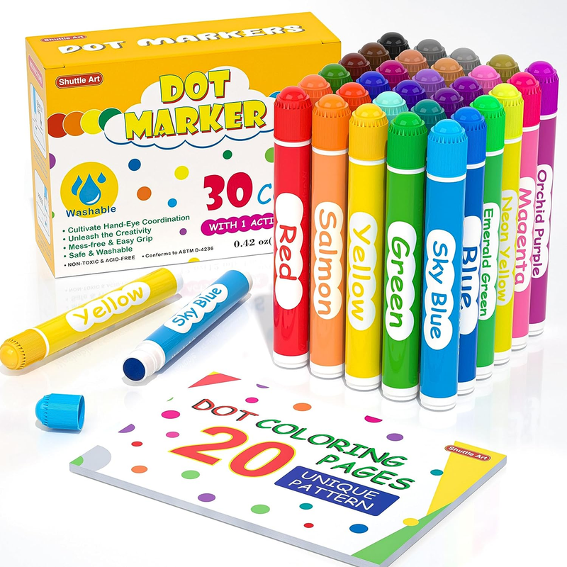 Dot Markers, 30 Colors Washable Dot Markers for Toddlers with Free Activity Book