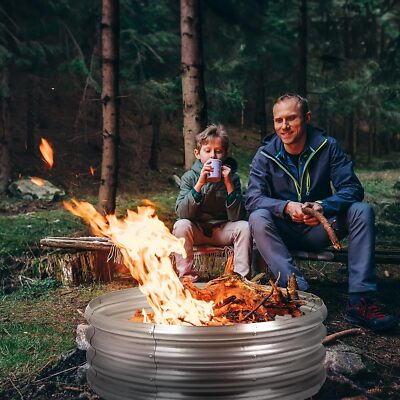 36"Galvanized Fire Pit Ring Metal Firepit Liner for Outside Camping Wood Burning