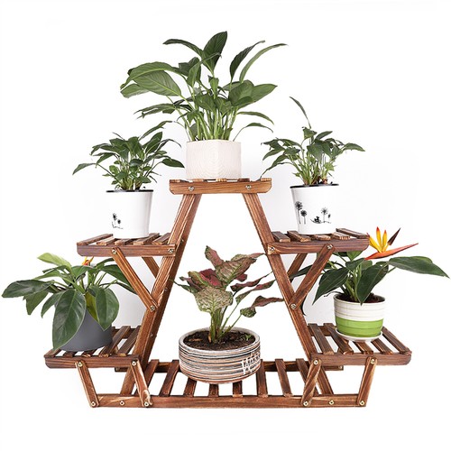 6 Tier Wooden Plant Stand Shelves Rack Flower Pot Display Garden Outdoor Indoor