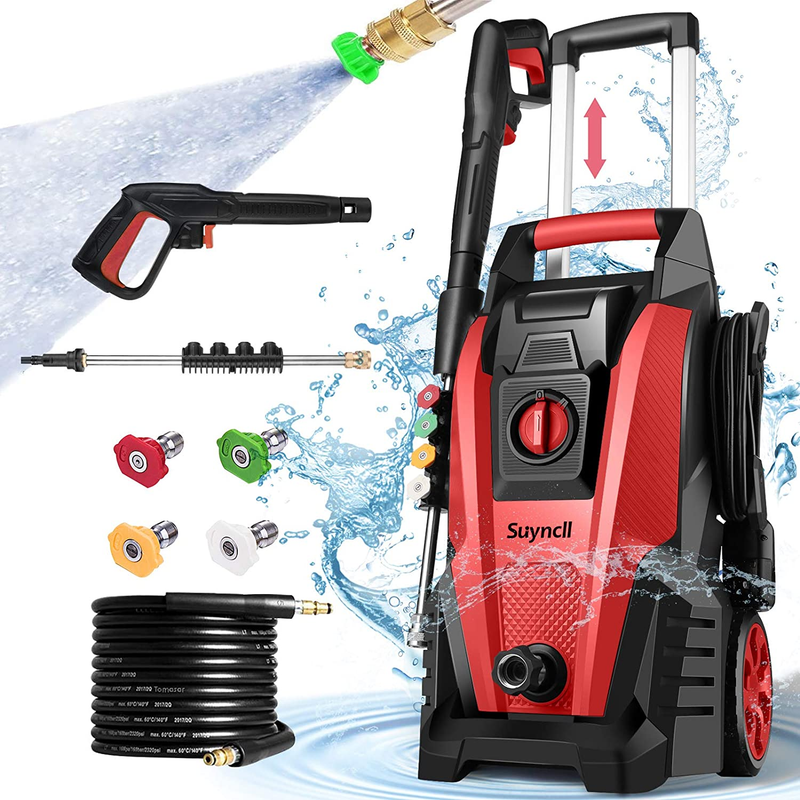 1800W Electric Pressure Washer, 2.3GPM High Power Washer, 4-Nozzle Soap Bottle &