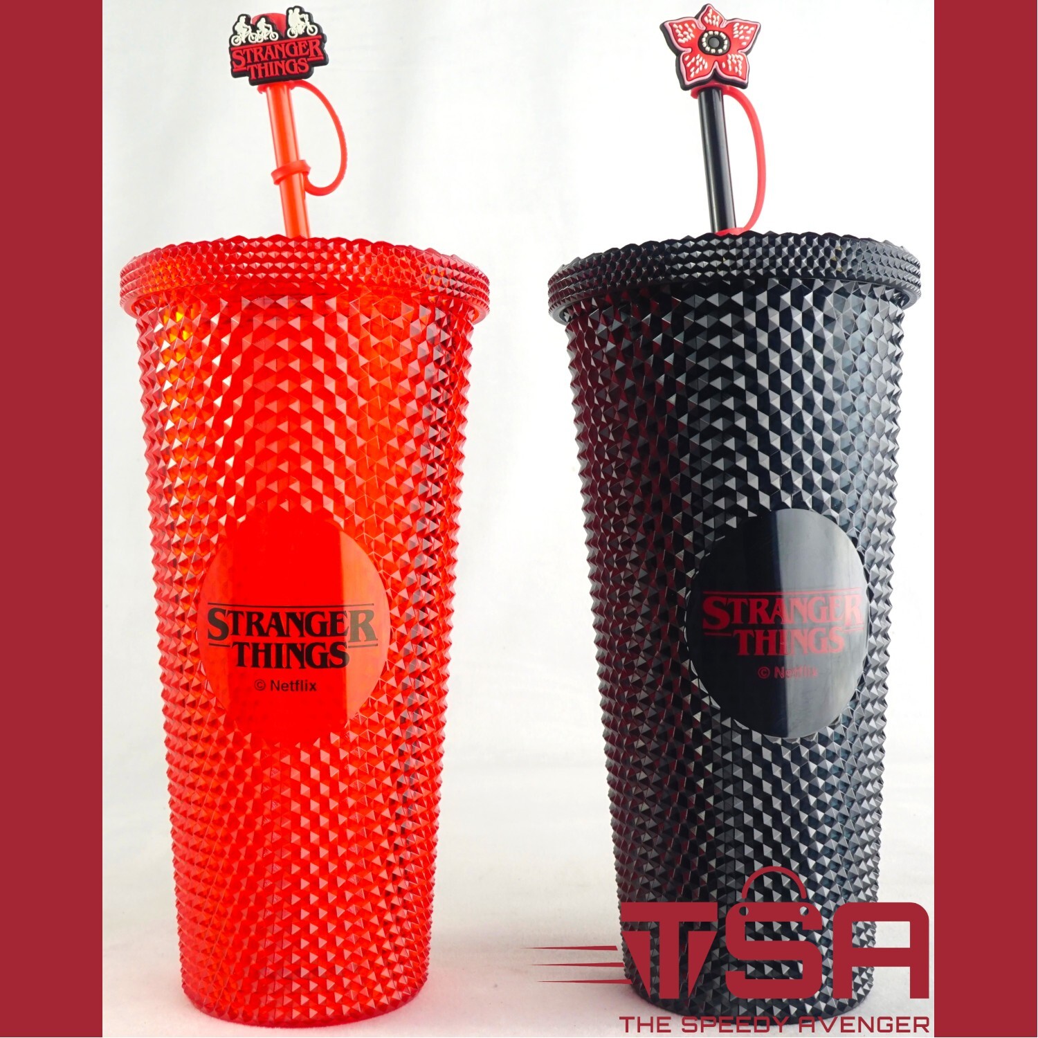 2PK STRANGER THINGS RED+BLACK STUDDED TUMBLER 20oz COLD CUP like Starbucks 2023