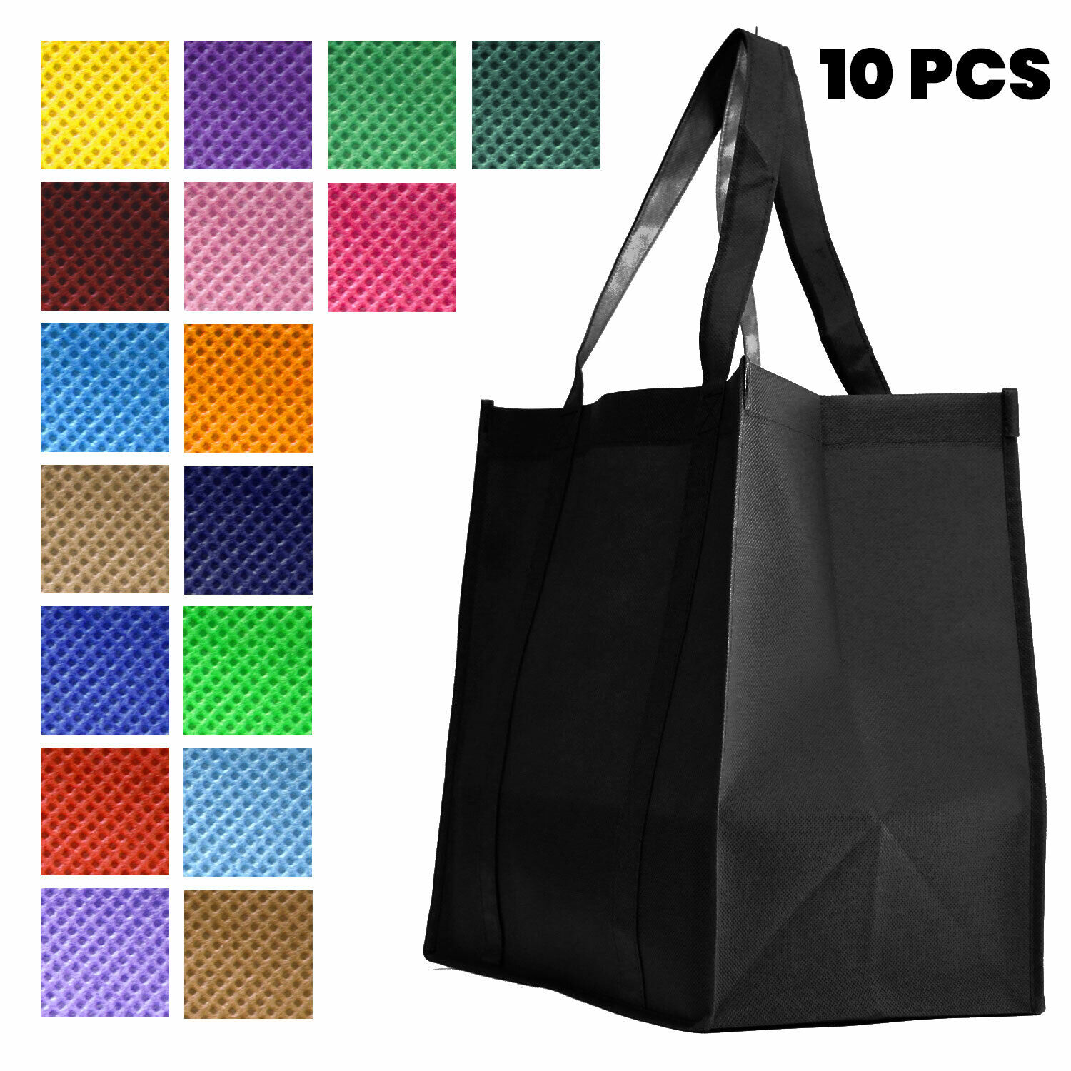 [10 PACK] HEAVY DUTY Reusable Large Non-Woven Tote Grocery S