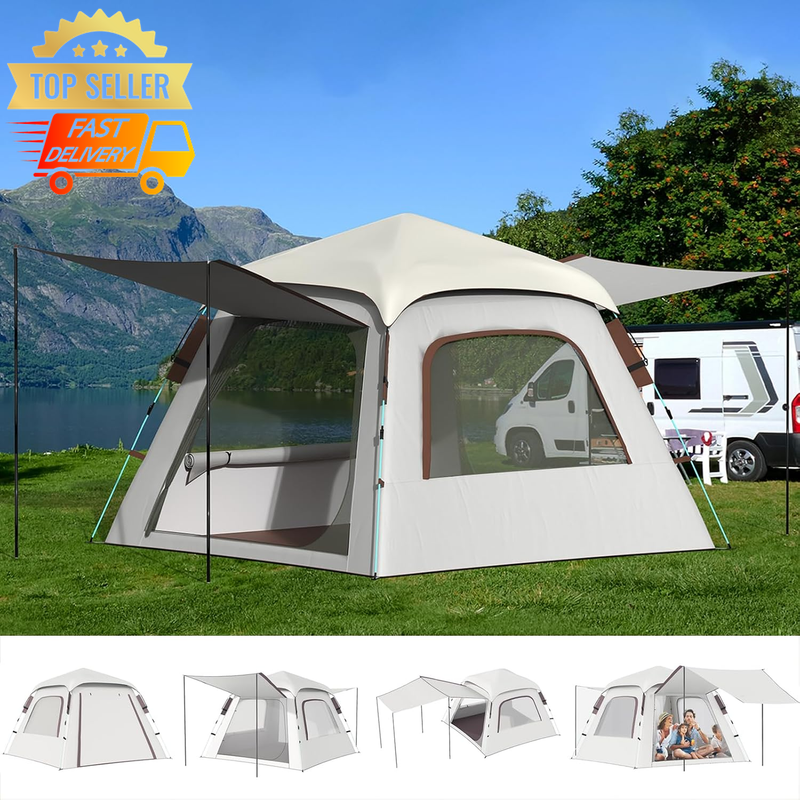 4-5 Person Camping Tent with Rainfly & Awning | Portable Dome Shelter for Hiking