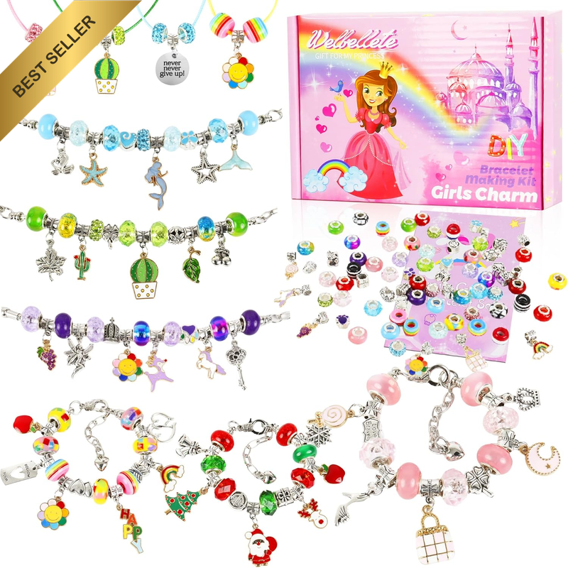 126 Pcs Girls Charm Bracelet Making Kit DIY Jewelry Beads Gift Set 6-12