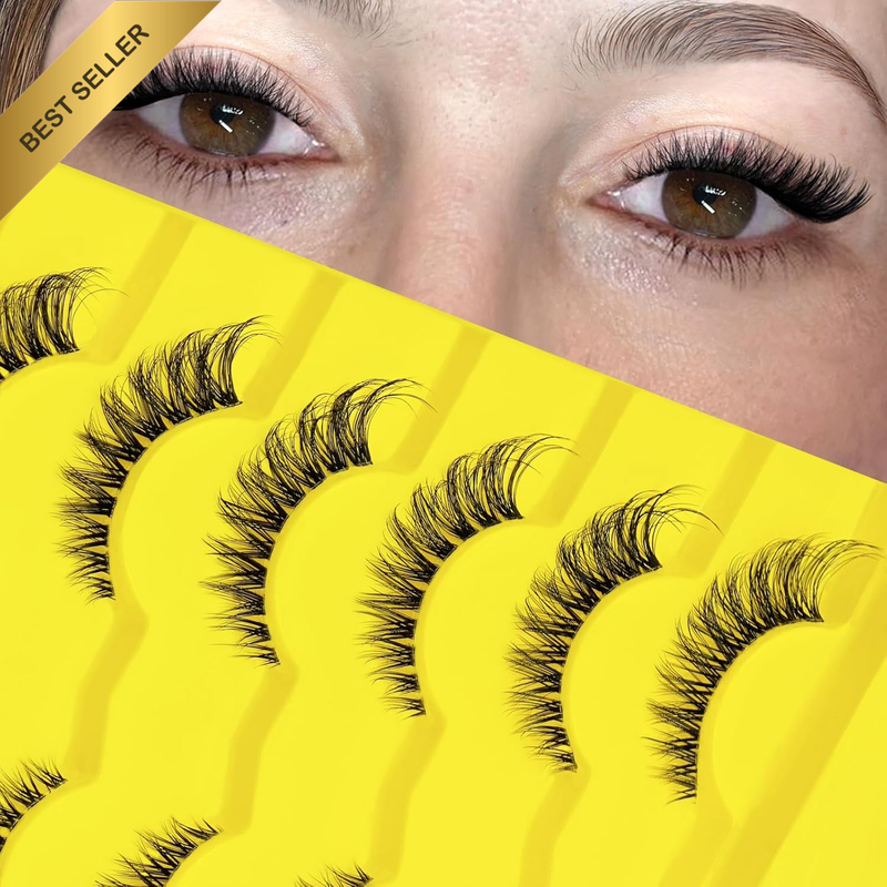 Natural Lashes Cat Eye Wispy Lashes Clear Band Fox Eye False Eyelashes Strip Las