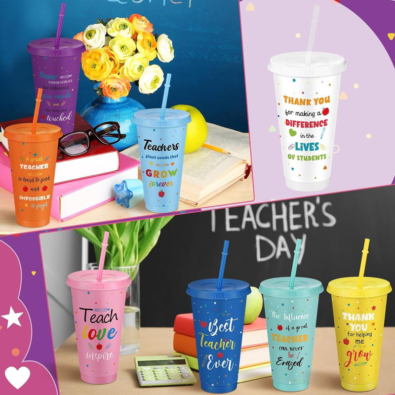 24 Pcs Teacher Appreciation Gift 24 Oz Tumbler with Straw and Lid Reusable Plast