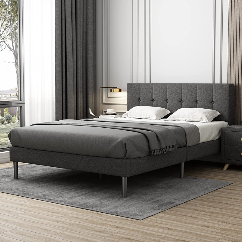 Queen Size Fabric Upholstered Platform Bed Frame, Modern Upholstered Platform Be