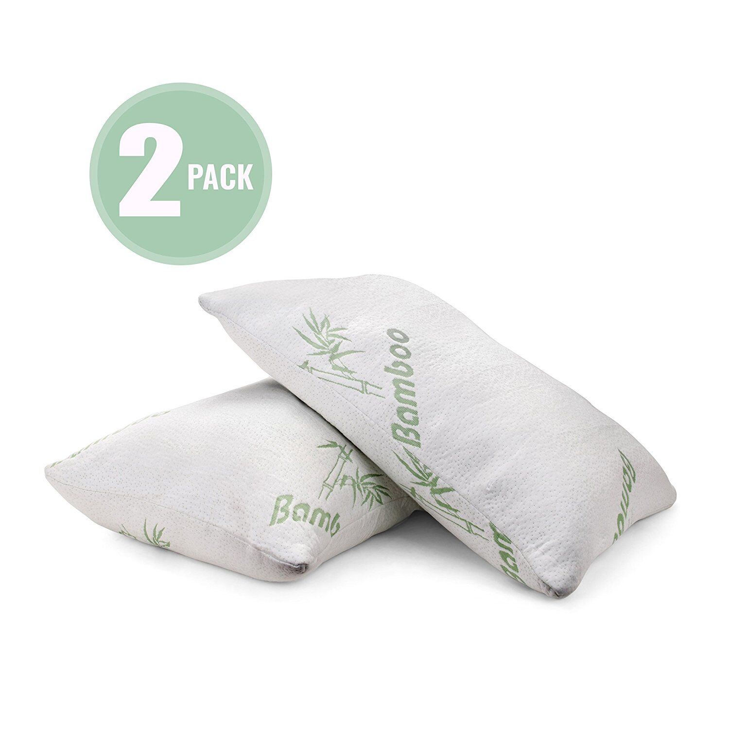 Plixio Bamboo Shredded Memory Foam Pillow with Hypoallergenic Cover 2 Pack Queen