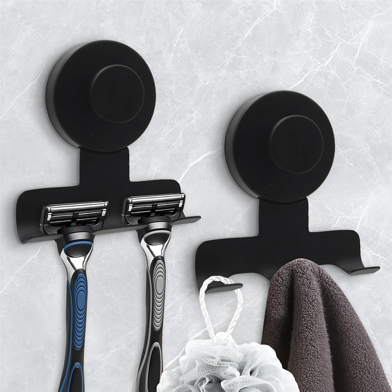 2 Pack Suction Cup Razor Holder, Heavy-Duty Wall Hooks for Razor, Towel, Loofah,