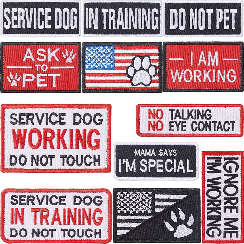 12 Pieces Service Dog Vest Patches with Adhesive Strap Removable Harnesses Tacti