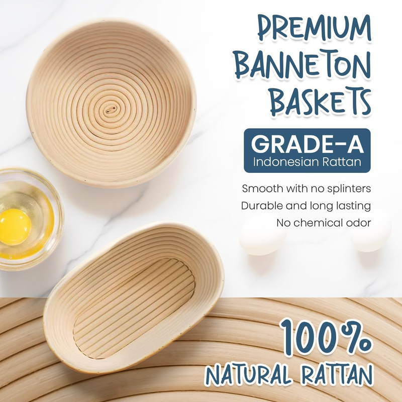 Banneton Proofing Basket Set of 2, 9" Round & 10" Oval for Sourdough Baking, Bre
