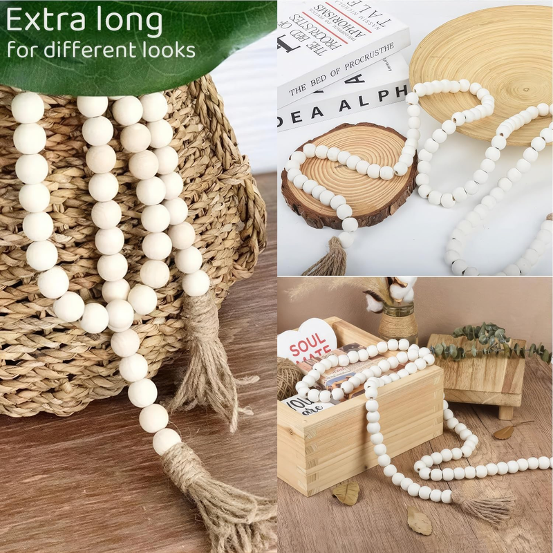 58” Wood Bead Garland Wall Hanging Decor Coffee Table Decor Farmhouse Beads Home