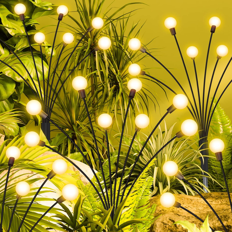 Solar Garden Lights 4 Pack, Upgraded Total 32 LED Solar Firefly Lights with 8 Li