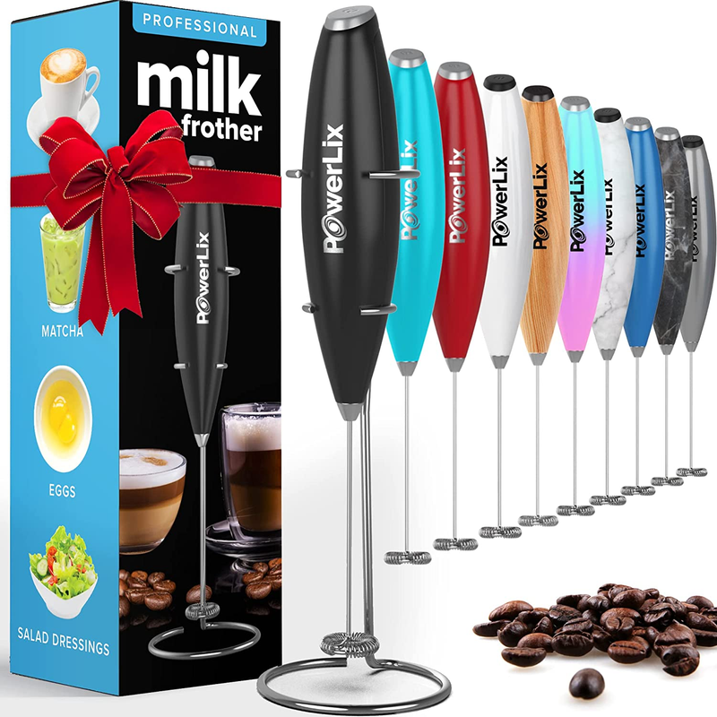 Powerlix Powerful Handheld Milk Frother with Stand Battery Operated Foam Maker F
