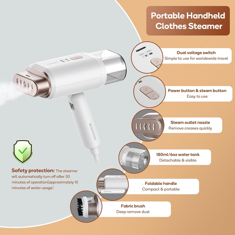 Dual Voltage Travel Steamer - 120V/220V Handheld Steamer for Clothes, 1200W Hori
