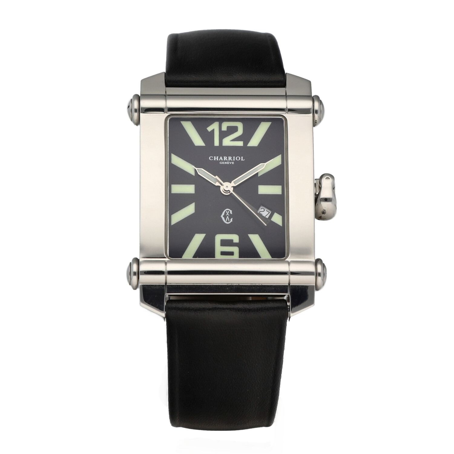 Charriol Colvmbvs CCSTRX9 Rectangle Large Black Leather