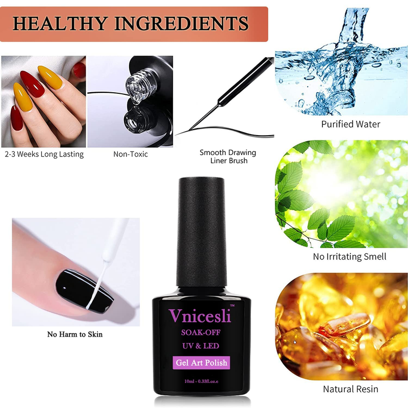 Swirl Nail Art Gel Polish with Thin Brush for Home Salon