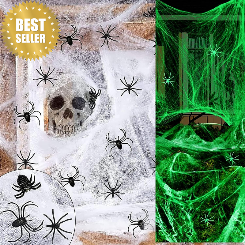 Halloween Glowing Spider Web, Halloween Decorative Spider Web Set, Including 20