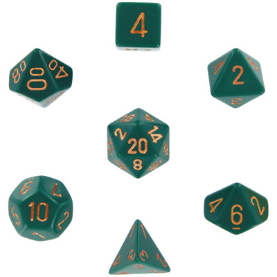 Polyhedral 7-Die Opaque Dice Set - Dusty Green with Copper
