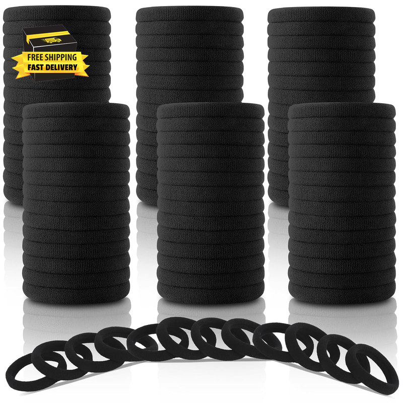 120PCS  Black Hair Ties for Women Girls, Elastic Ponytail Holders, Cotton Seamless Hair Bands, No Damage for Thick Hair, 1.8 Inch in Diameter (Black) ⭐️⭐️⭐️⭐️⭐️