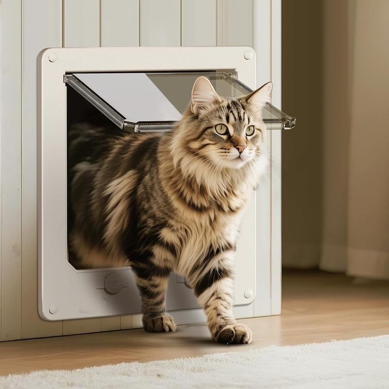 Thin Cat Door for Cats up to 25lbs 4-Way Lock Window & Sliding...