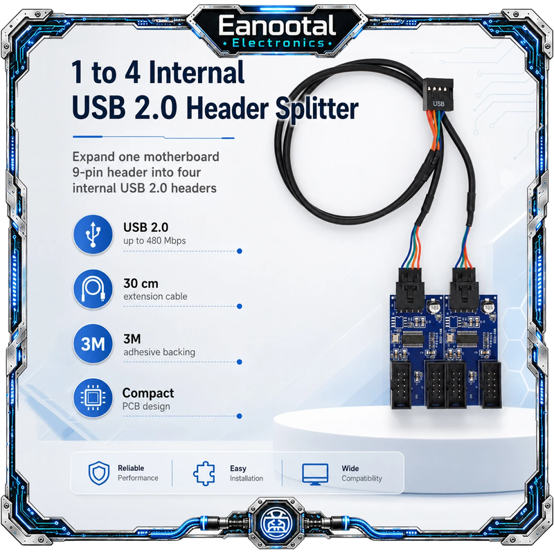 Internal USB 2.0 Header Hub 9 Pin 1 Input to 2 or 4 Output Motherboard Splitter