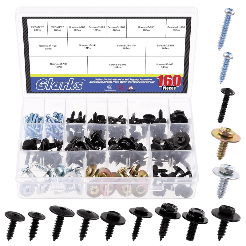 160Pcs 12 Sizes Screw Bolt Retainer Car Engine Under Cover Splash Shield Guard B
