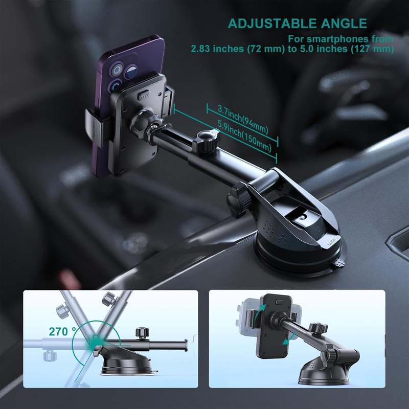 Car Phone Holder Mount, [Military-Grade Suction & Super Sturdy Base] 3 in 1 Univ
