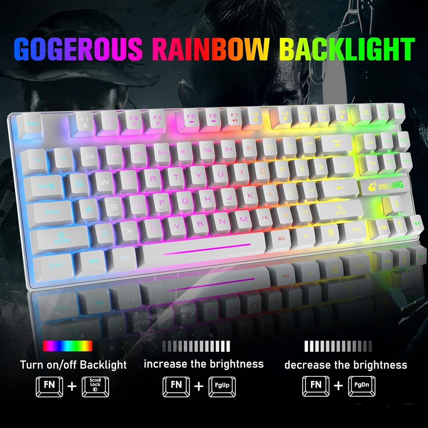 ZIYOU LANG T87 Wireless Gaming Keyboard and Mouse Combo with 87 Key Rainbow LED