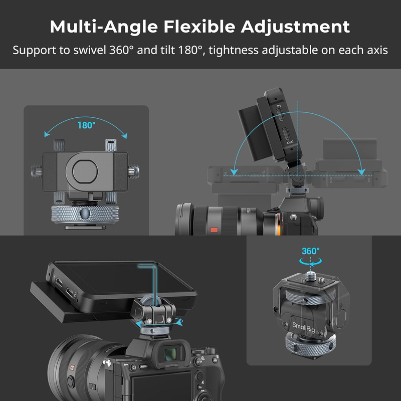 Camera Monitor Mount Lite with Cold Shoe, Swivel 360° and Tilt 180° Holder for F