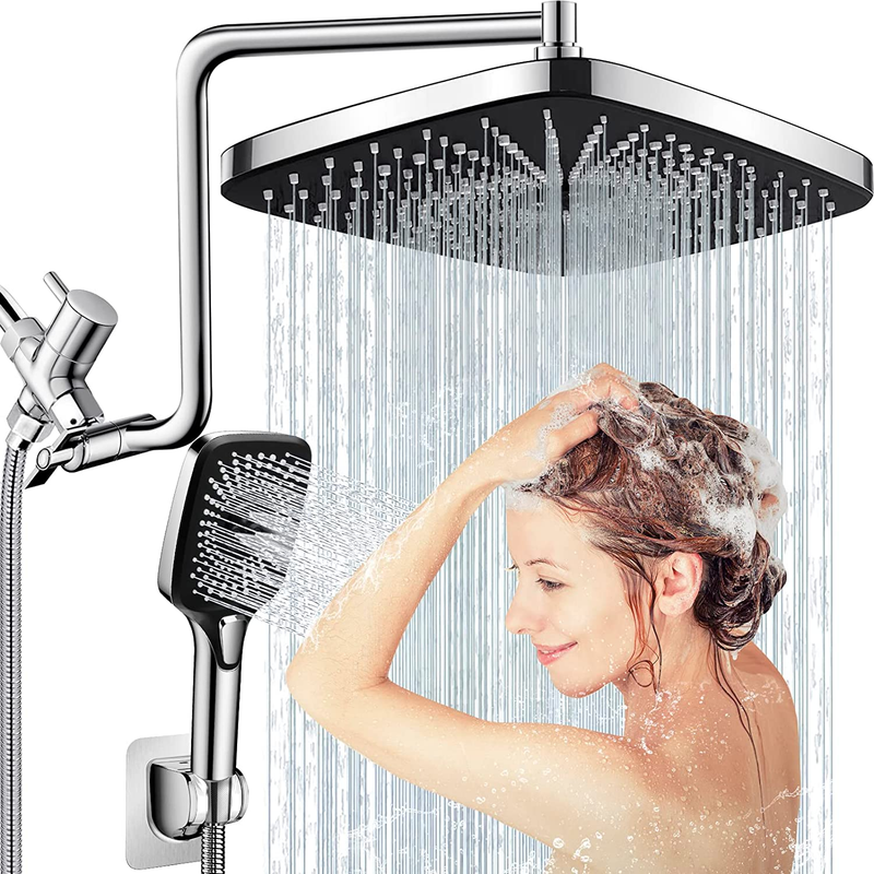 With Handheld Combo, 12'' Rectangle Rain Shower Head With Upgraded 1