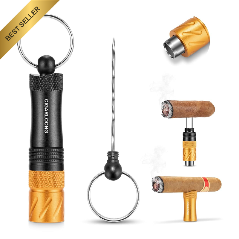 Cigar Punch Cutter Key Chain Portable Stainless Steel with Dual Rubber,Punch and