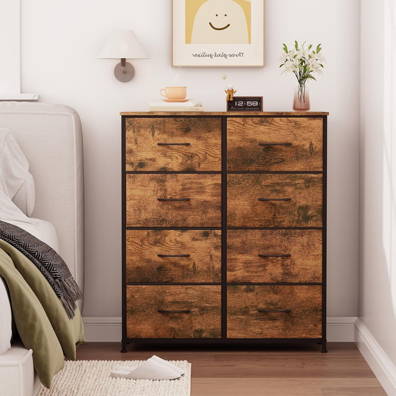 Dresser for Bedroom with 8 Drawers, 4-Tier Wide Storage Chest of Drawers with Re