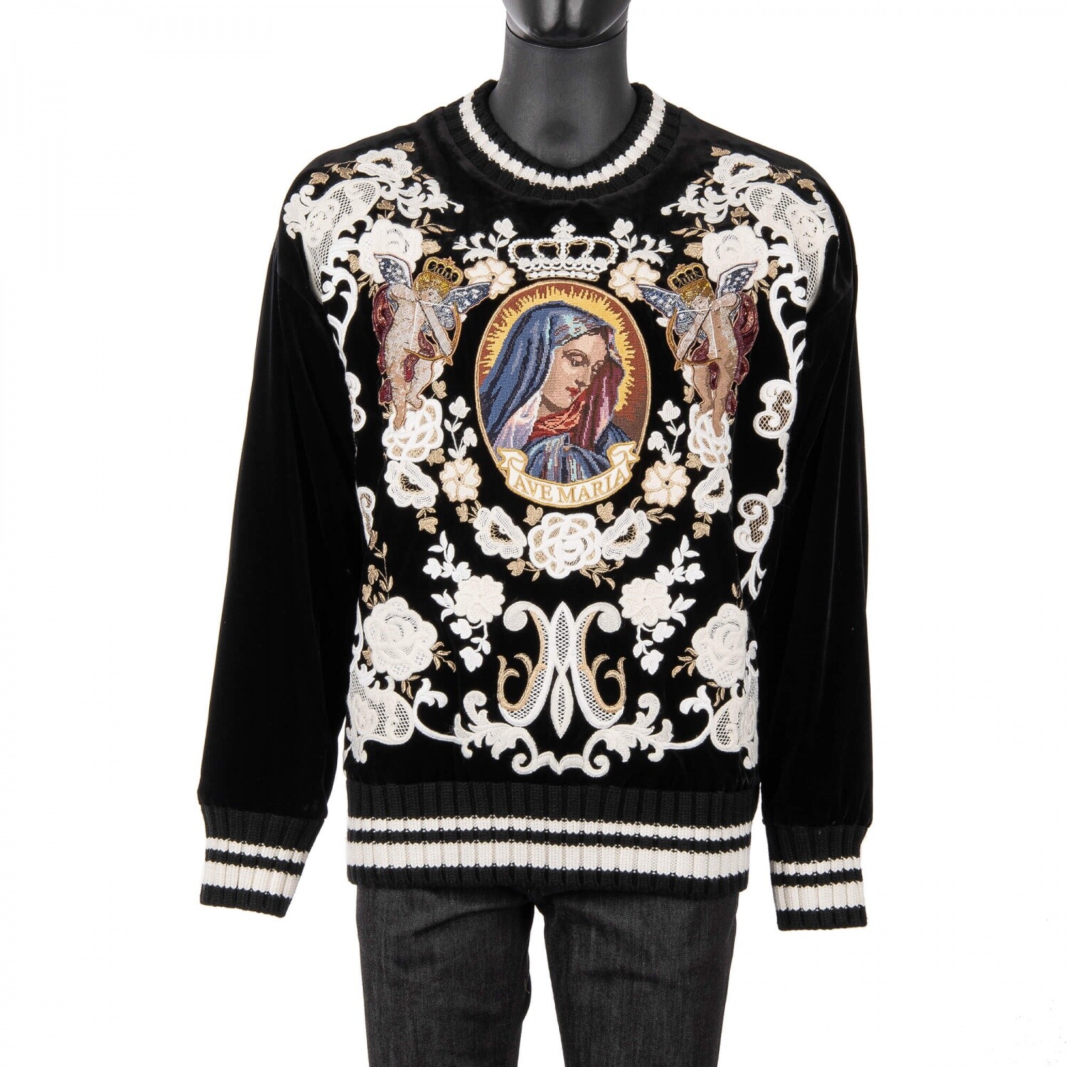 

DOLCE - GABBANA Бархатный свитер с вышивкой Runway Ave Maria Angels Черный 08888