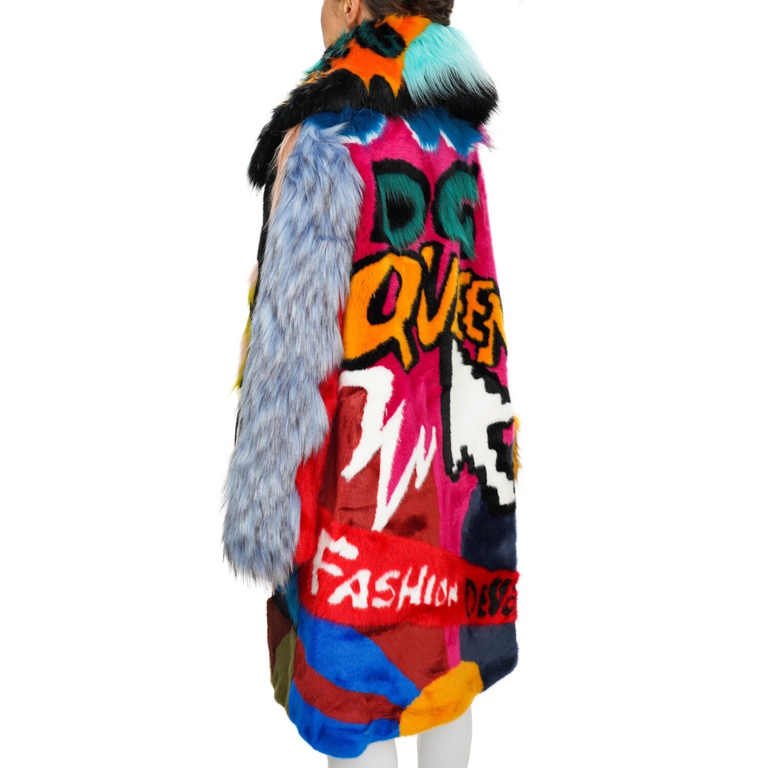 DOLCE & GABBANA DOLCE & GABBANA KUNSTPELZ DG QUEEN KRONE DEVOTION MANTEL PINK SCHWARZ ROT 13191