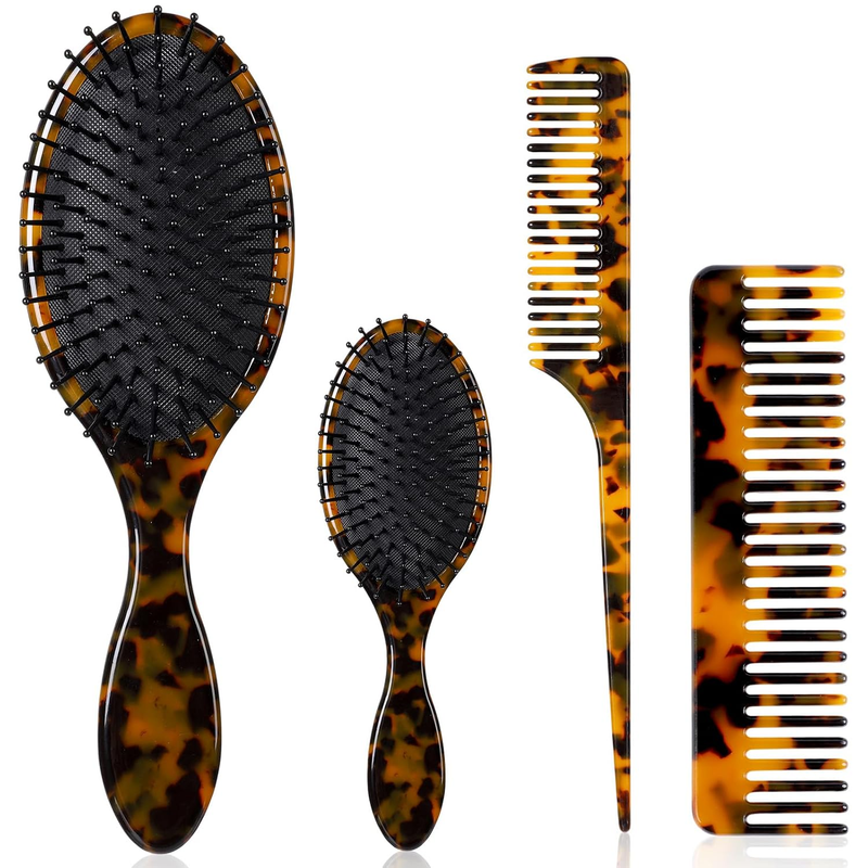 Meanplan Tortoise Shell Hair Comb Set Cellulose Acetate Paddle Detangler Brush W
