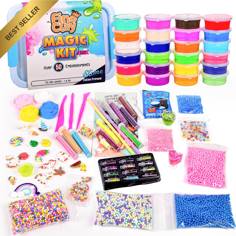 DIY Slime Kit for Boys Girls, over 100 Accessories with 24 Non Sticky Premade Sl
