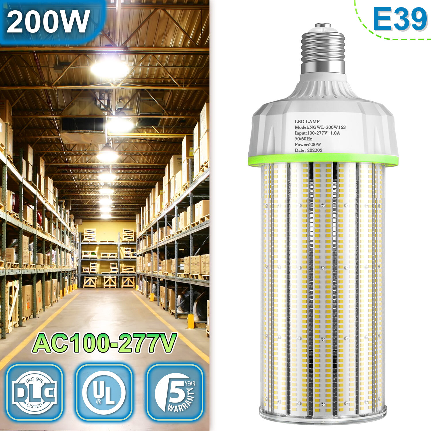 Ac100-277v 5000k E39
