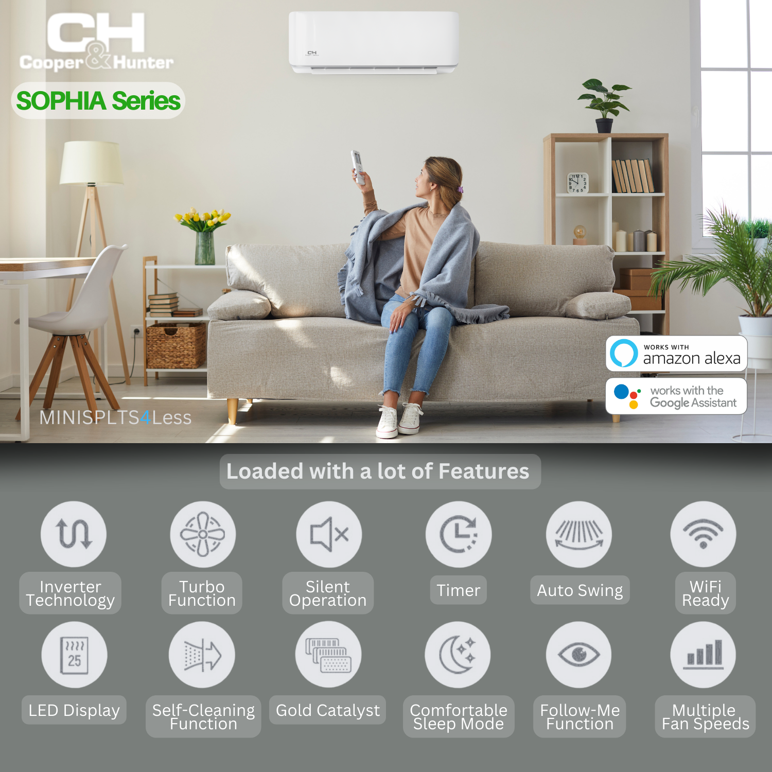 9000 BTU 115V 22.8 SEER Sophia Series Mini Split Heat Pump Air Conditioner